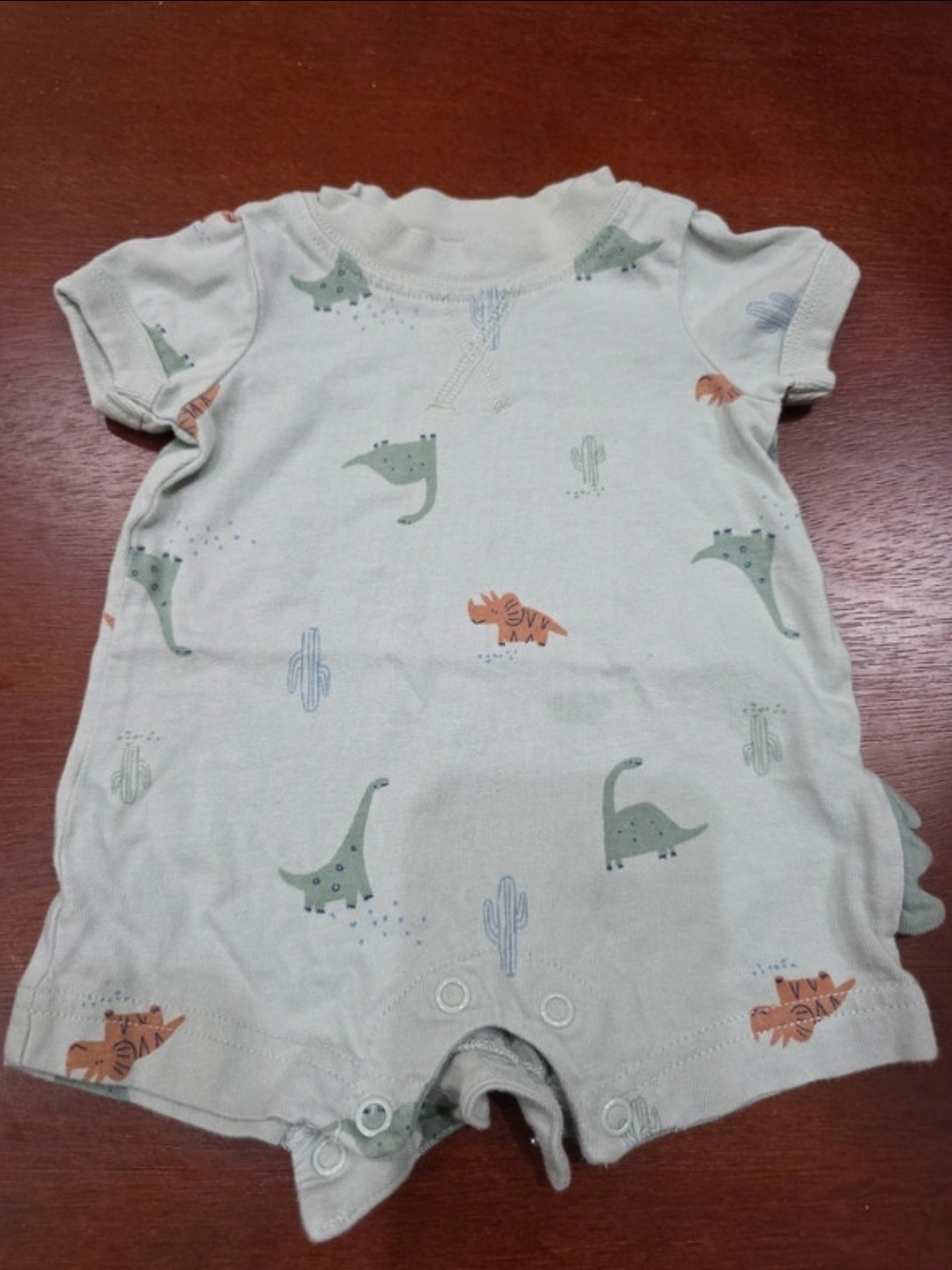 Carter's Light Green Dino Print Footie with Orange Accents